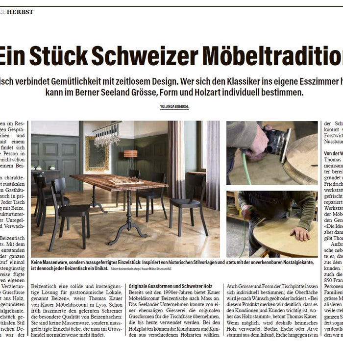 Unsere Beizentische in der BZ/Bund Zeitung