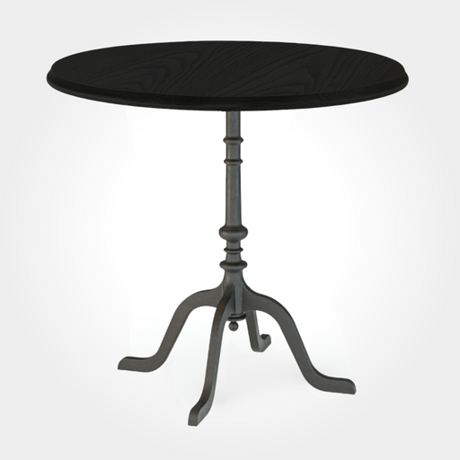 Runder Bistrotisch mit Tischplatte aus massiver Raucheiche, dunkel gemasert und edel verarbeitet. Der vierbeinige Gussfuß aus Eisen verleiht dem Tisch Stabilität – ideal für Bars, Restaurants und Cafés.