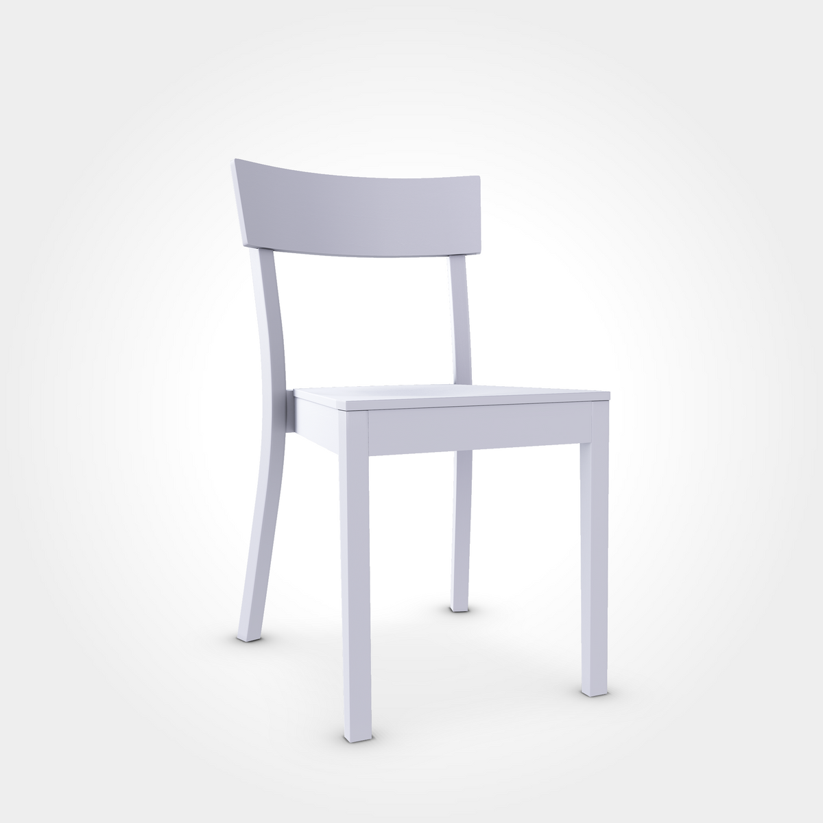 Bistrostuhl Bergamo in Moon Grey Lackierung. Praktischer Holzstuhl mit modernem Grau, stapelbar und robust für den Gastro-Alltag.