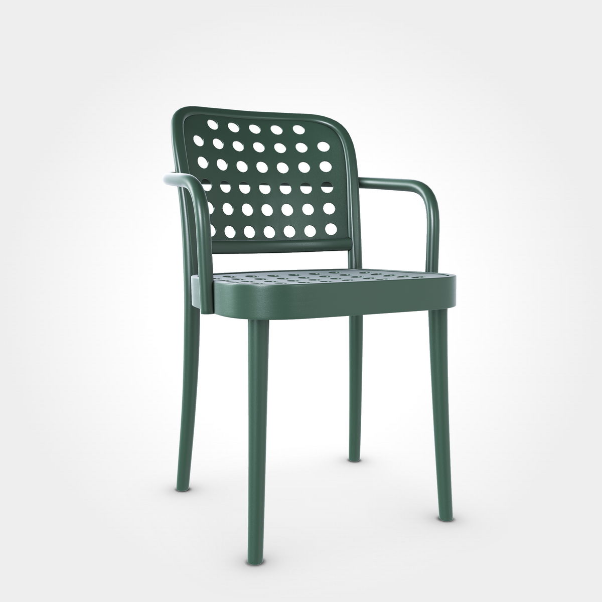 Armlehnstuhl Buche in Deep Green, eleganter Stuhl mit Armlehnen, stabile Bauweise für Cafés, Restaurants und Beizentische mit Stil.