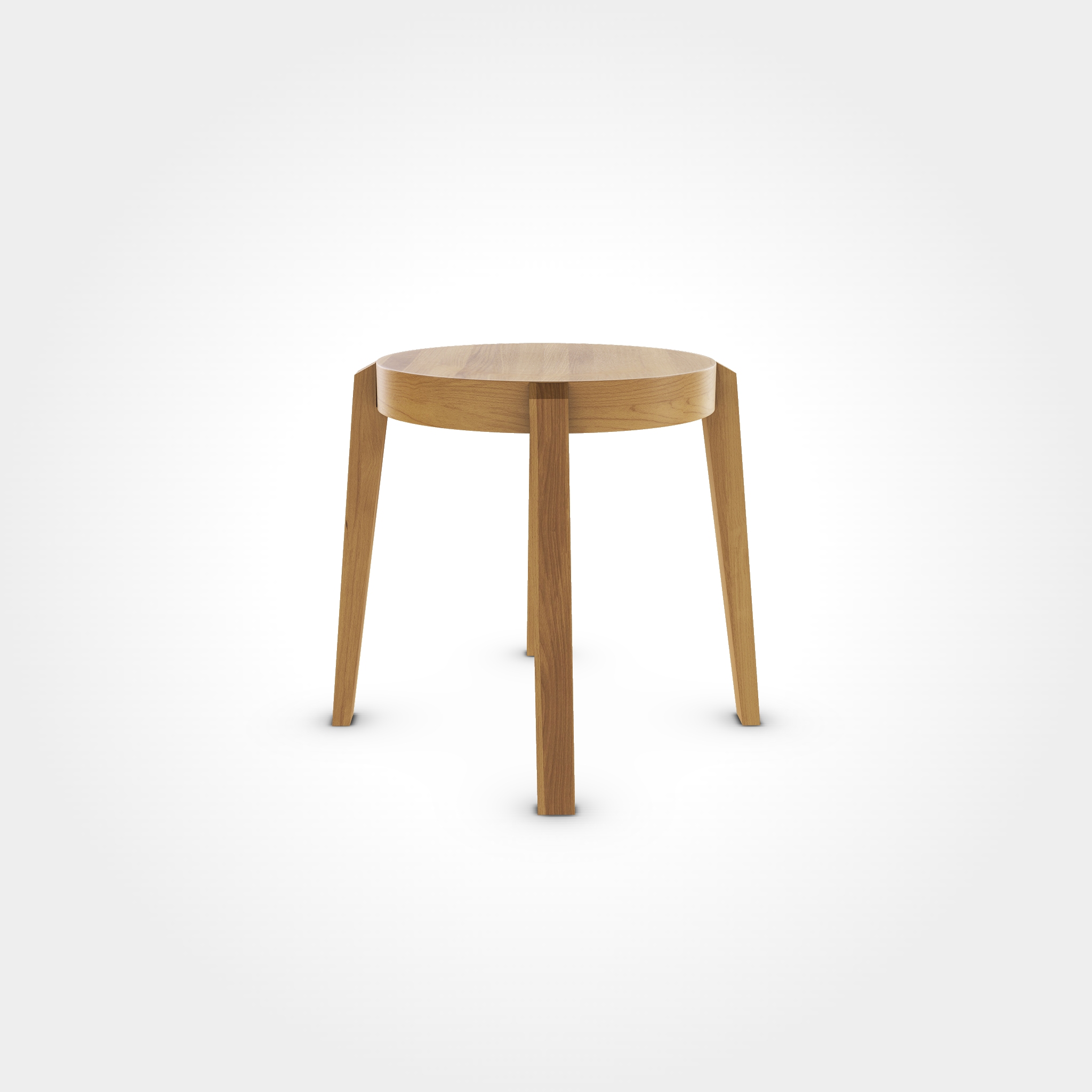 Runder Hocker in warmer Honigfarbe mit vier Beinen, elegantes Sitzmöbel aus Holz für Beizentische in Restaurant, Bar oder Café